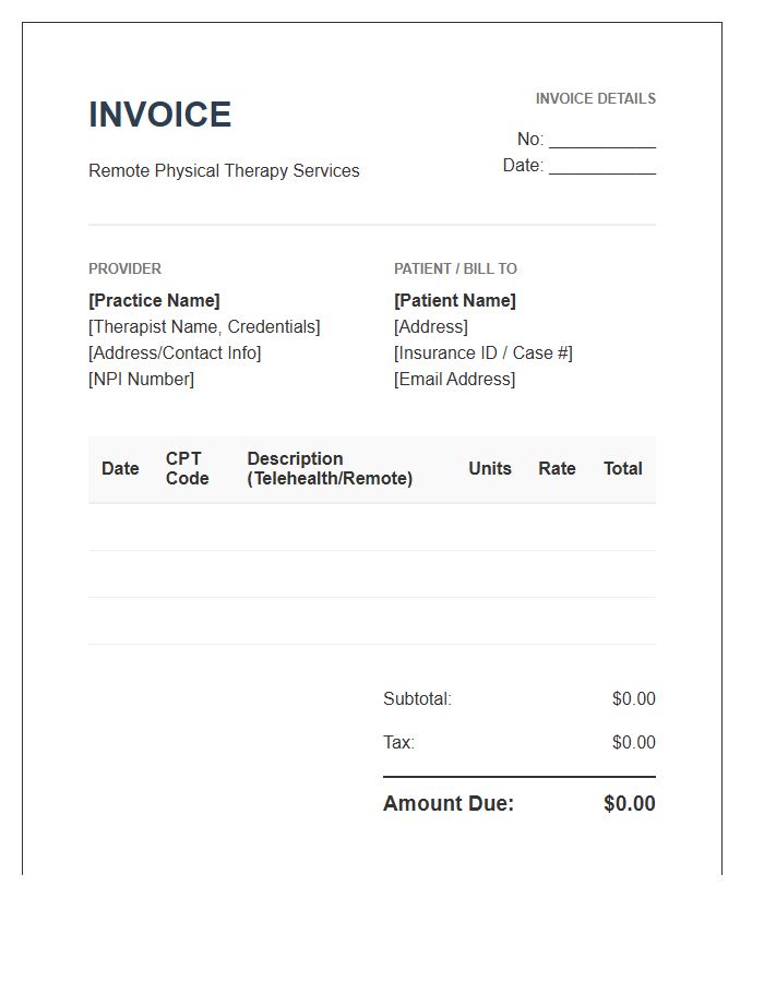 Physical Therapy Remote Invoice Template
