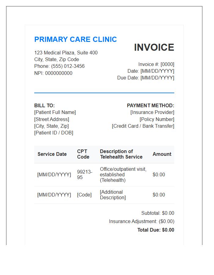 Primary Care Telehealth Invoice Template