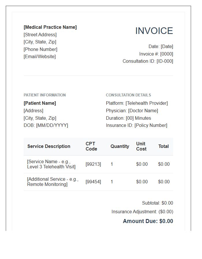 Remote Medical Consultation Billing Invoice Template