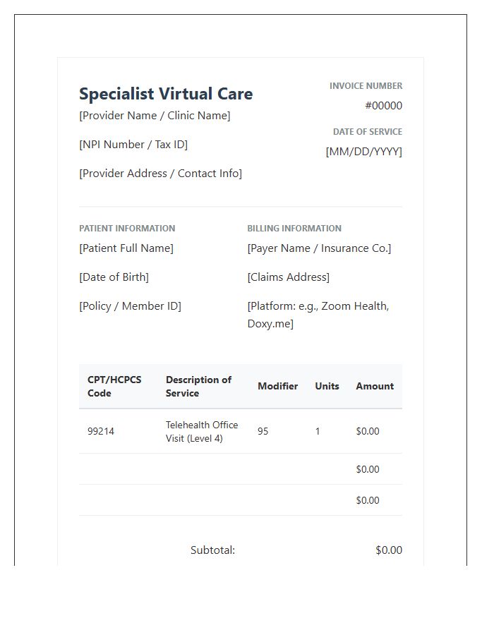 Specialist Virtual Care Billing Invoice Template