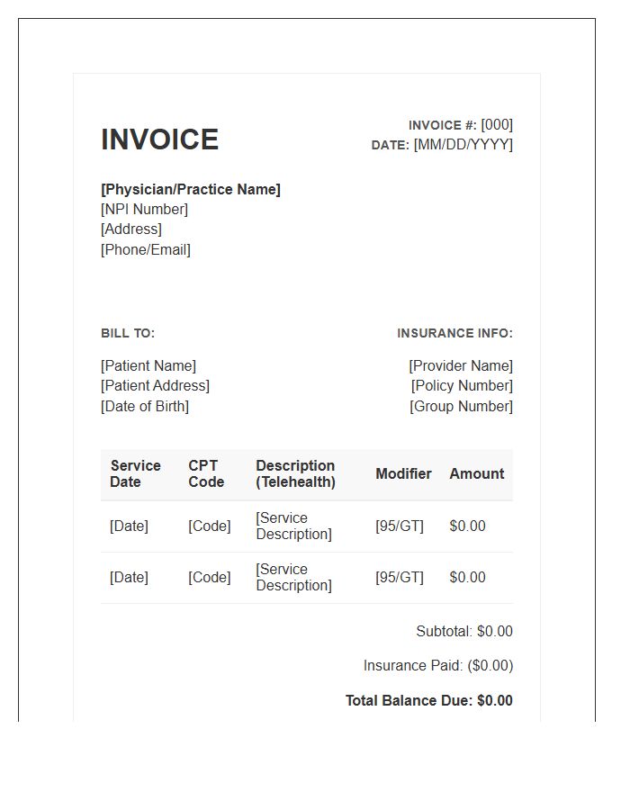 Telemedicine Physician Billing Invoice Template