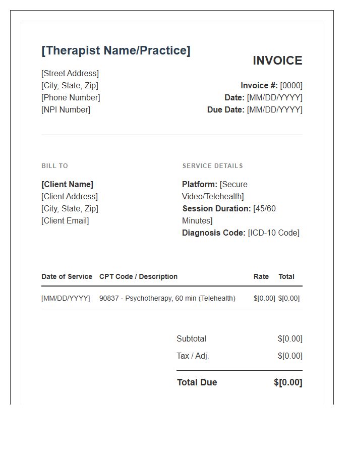 Therapy Session Telemedicine Invoice Template