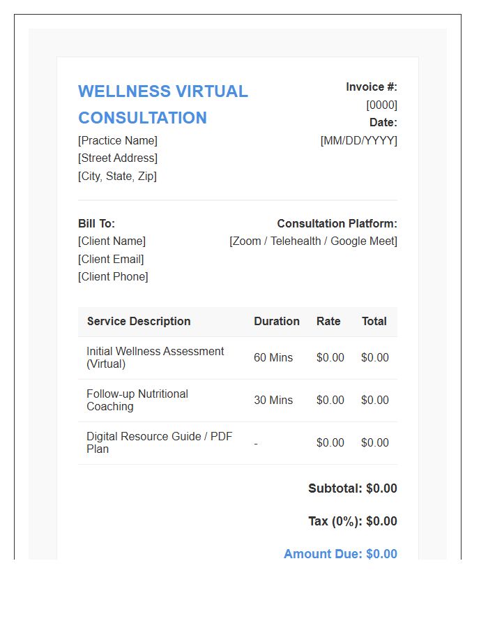 Wellness Virtual Consultation Invoice Template