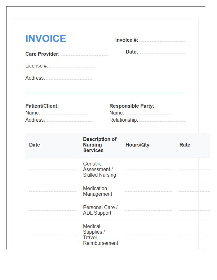 Geriatric Care Nursing Invoice Template