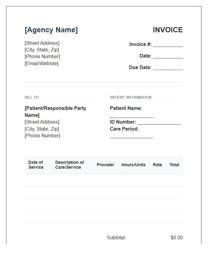 Home Health Nursing Agency Invoice Template