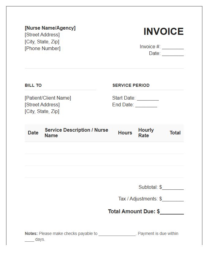 Hourly Home Nursing Service Invoice Template