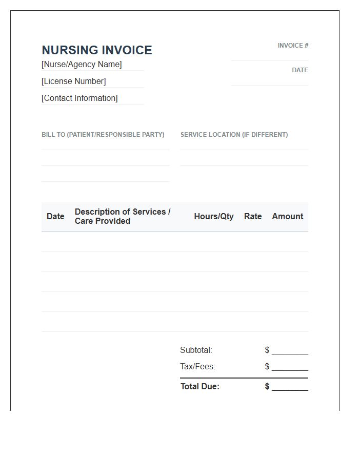 In Home Care Nursing Invoice Template