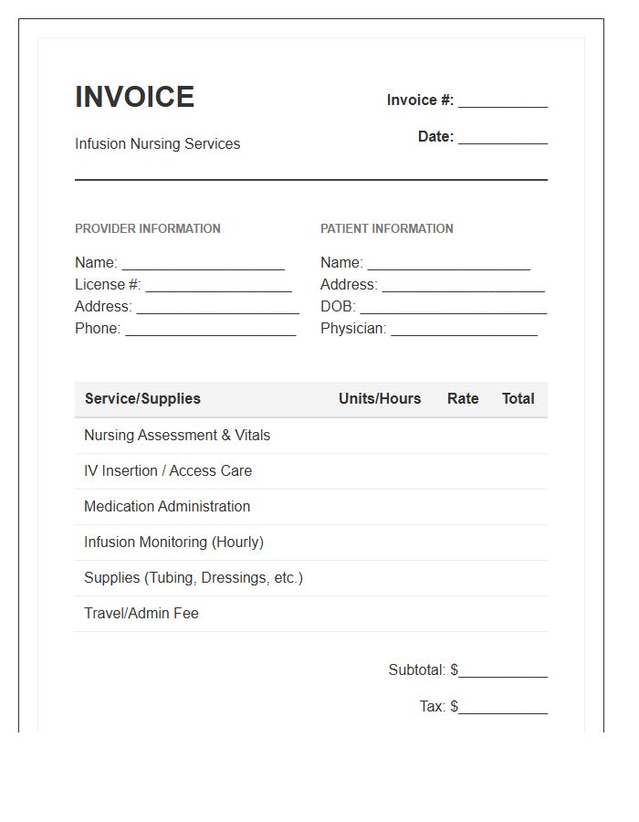 Infusion Therapy Nursing Invoice Template
