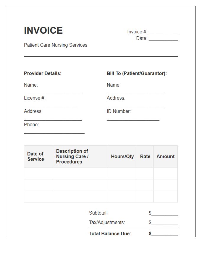 Patient Care Nursing Service Invoice Template