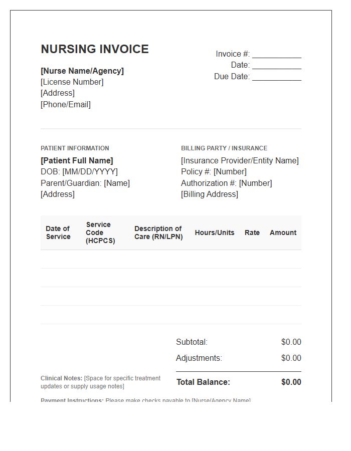 Pediatric Home Health Nursing Invoice Template