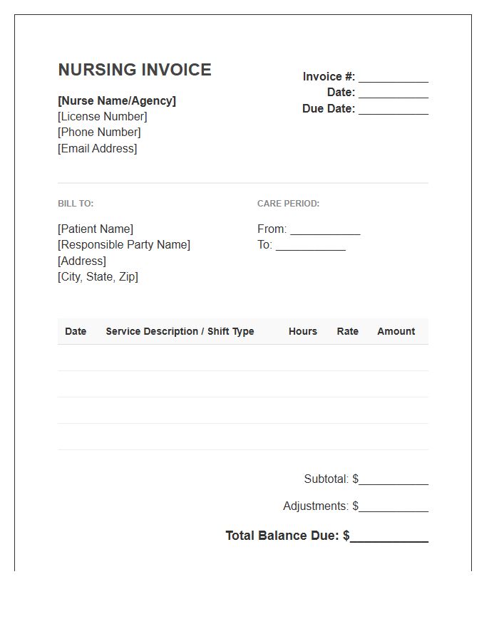 Private Duty Nursing Invoice Template