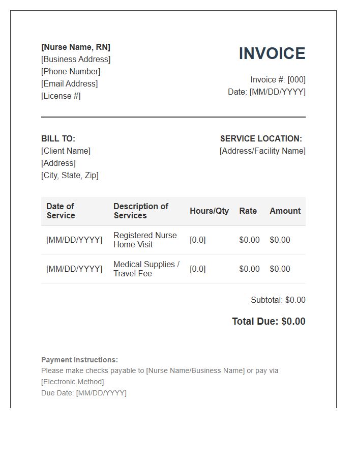 Registered Nurse Home Visit Invoice Template