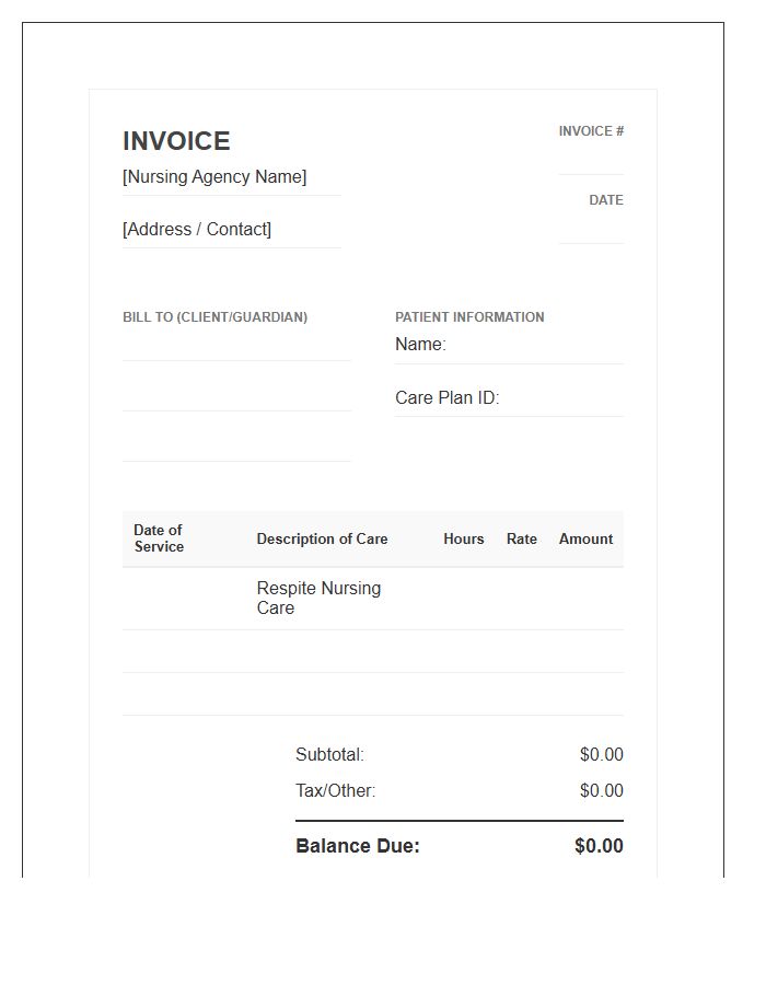 Respite Nursing Care Invoice Template