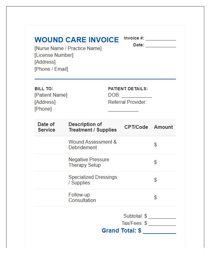 Wound Care Nursing Invoice Template