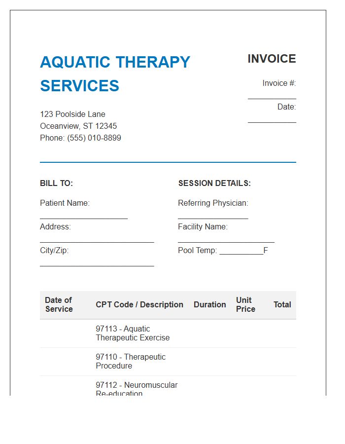 Aquatic Physical Therapy Services Invoice Template