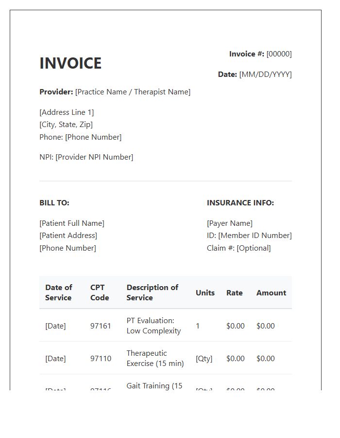 Geriatric Physical Therapy Care Invoice Template