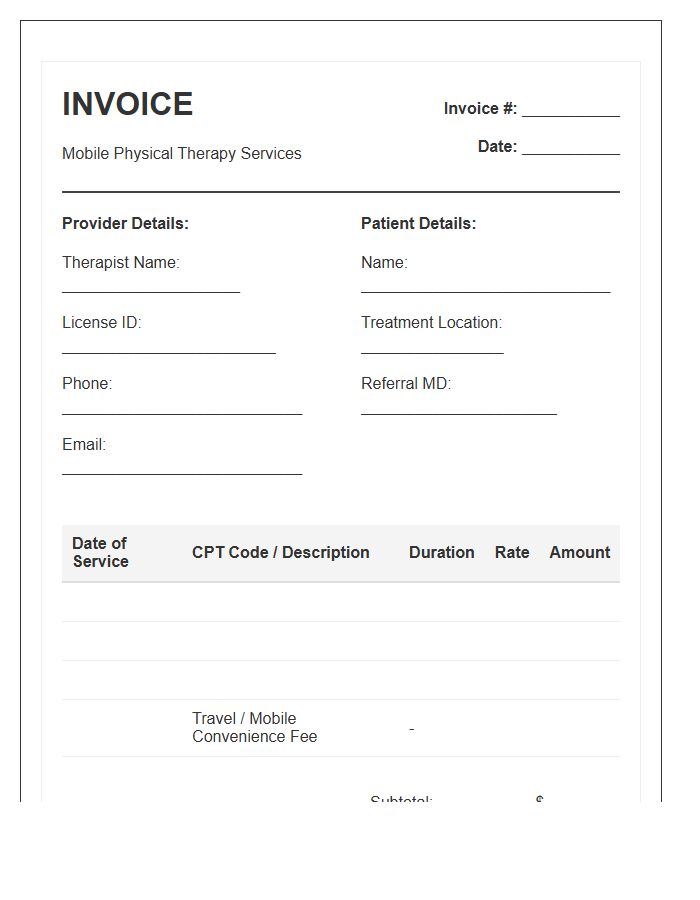 Mobile Physical Therapy Treatment Invoice Template