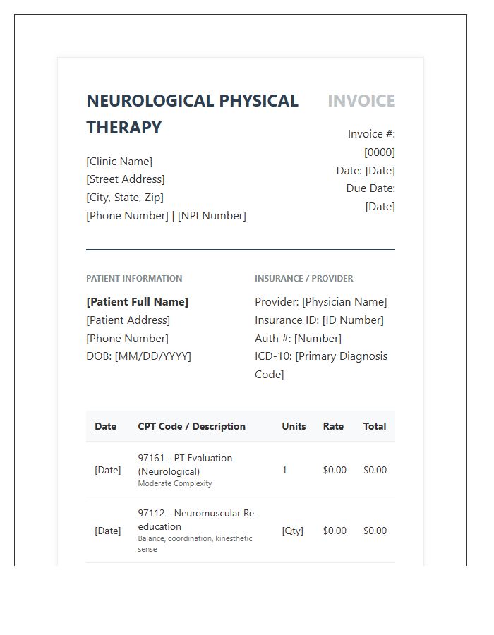 Neurological Physical Therapy Invoice Template