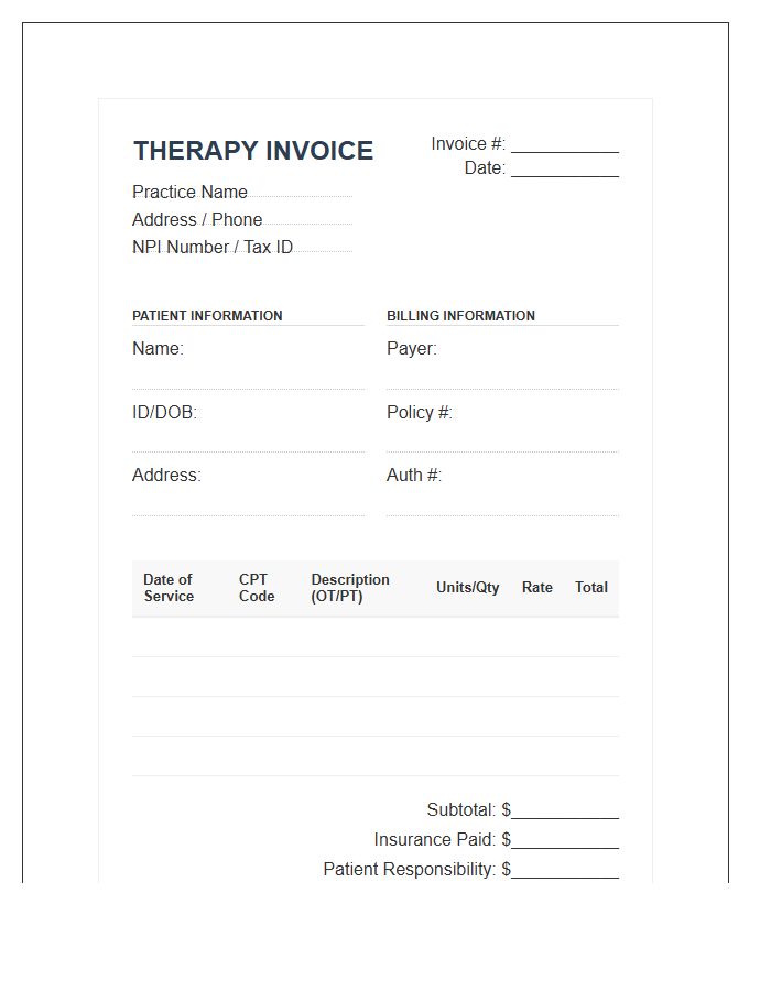 Occupational And Physical Therapy Invoice Template