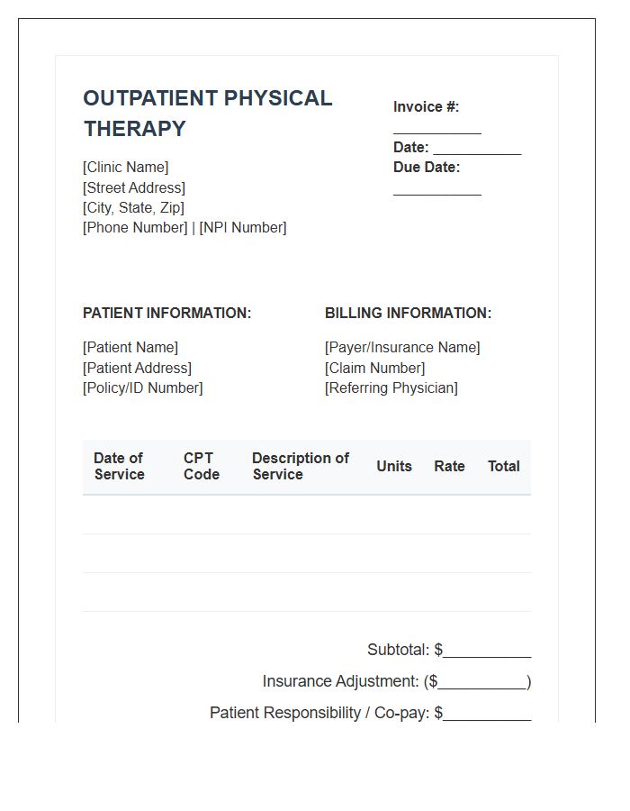 Outpatient Physical Therapy Services Invoice Template