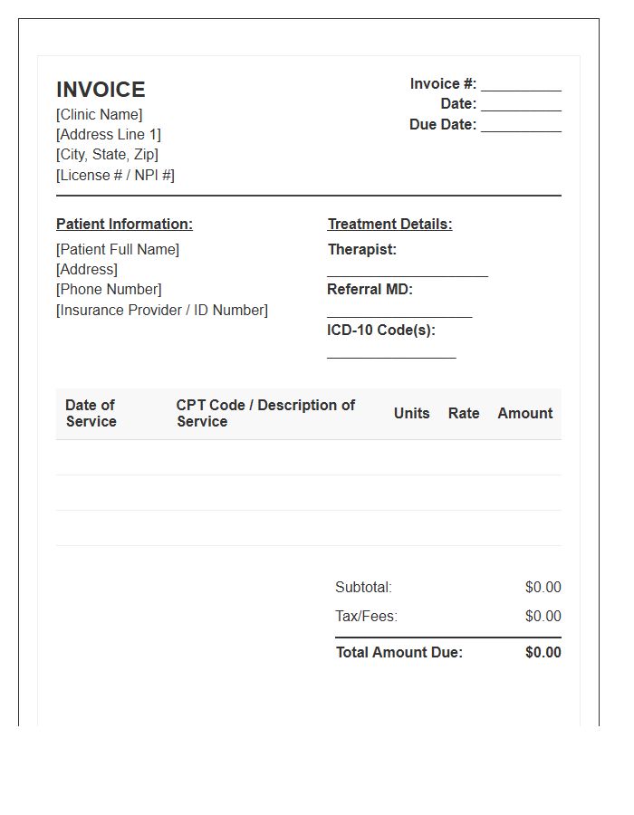 Physical Therapy Treatment Consultation Invoice Template