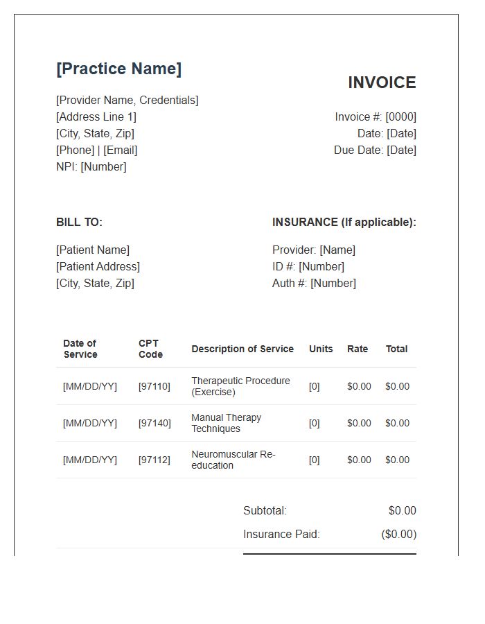 Private Practice Physical Therapy Invoice Template