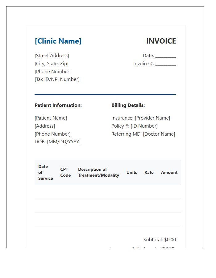Professional Physical Therapy Treatment Invoice Template