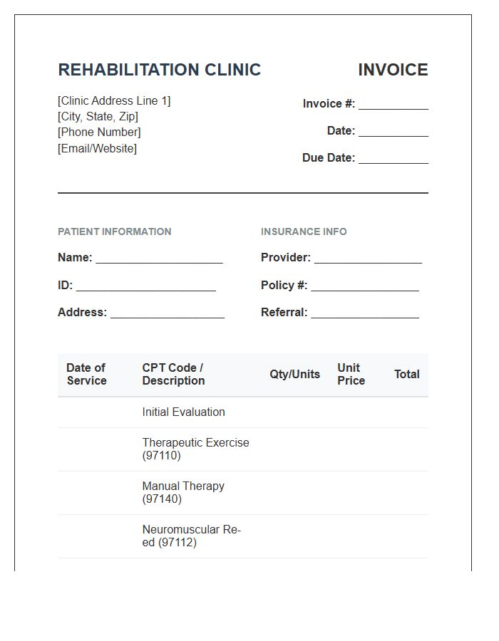 Rehabilitation Clinic Physical Therapy Invoice Template