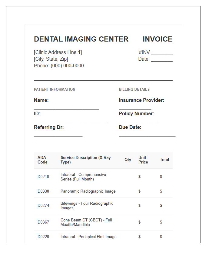 Comprehensive Dental X Ray Service Invoice Template