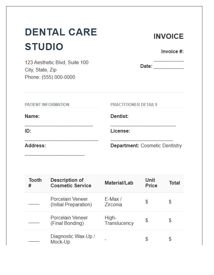 Dental Clinic Cosmetic Veneers Invoice Template