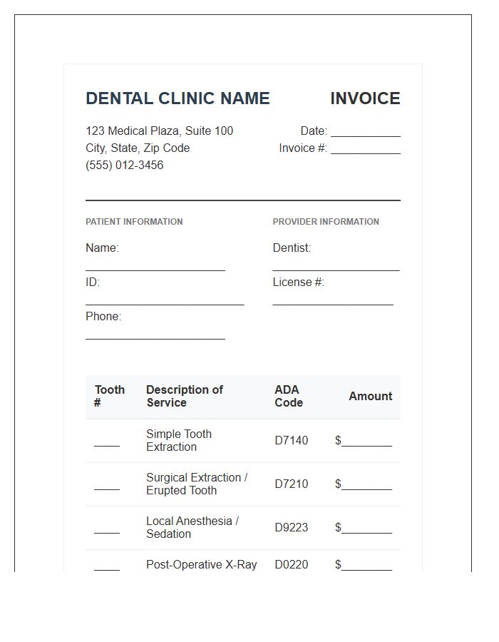 Dental Clinic Tooth Extraction Invoice Template