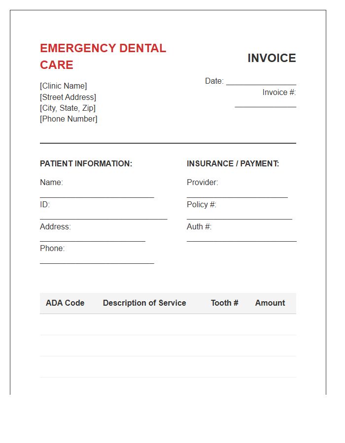 Emergency Dental Care Billing Invoice Template