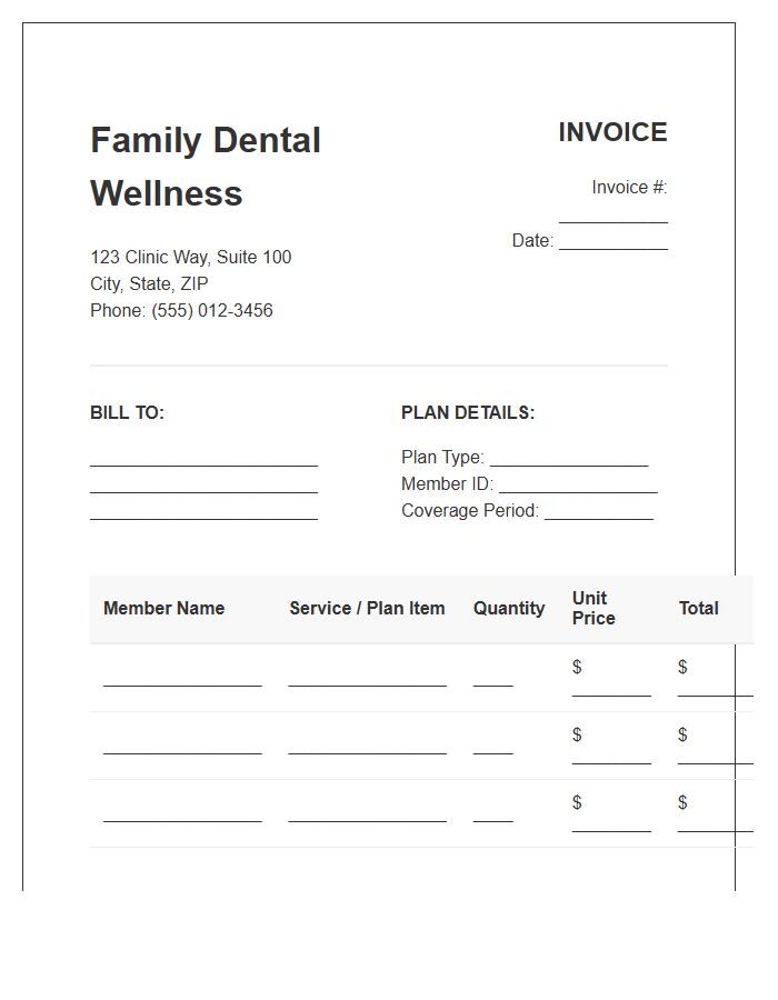 Family Dental Wellness Plan Invoice Template
