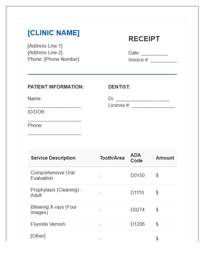 General Dentistry Checkup Receipt Invoice Template