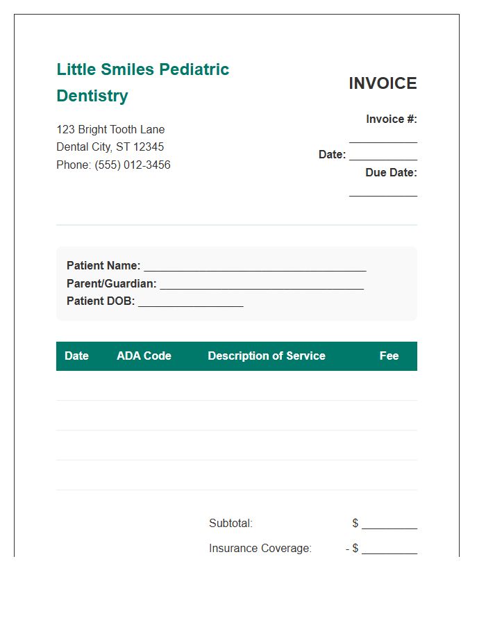 Pediatric Dentistry Patient Invoice Template