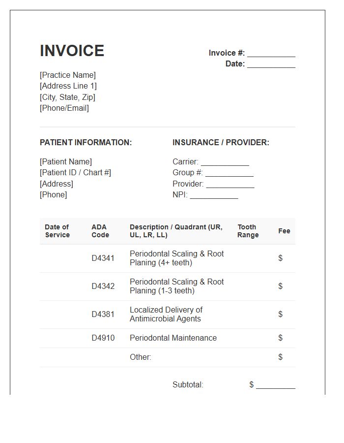 Periodontal Scaling And Root Planing Invoice Template
