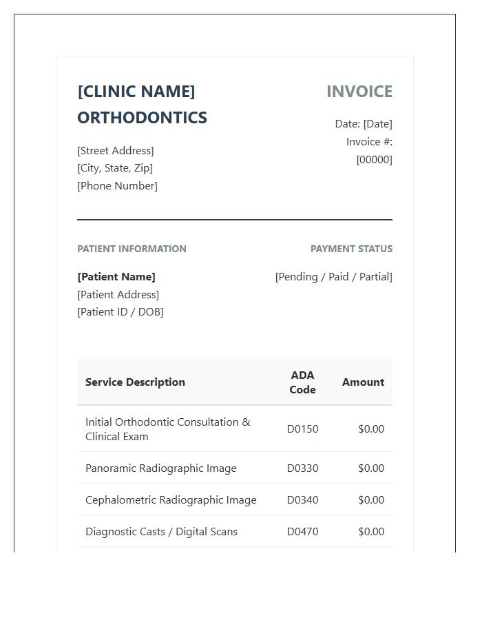 Professional Orthodontic Consultation Invoice Template