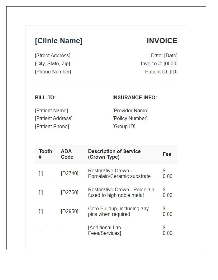 Restorative Dental Crowns Service Invoice Template