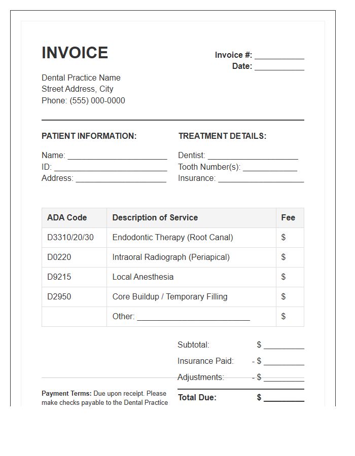 Root Canal Treatment Billing Invoice Template