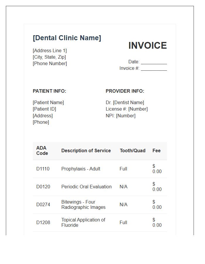Standard Dental Prophylaxis Service Invoice Template