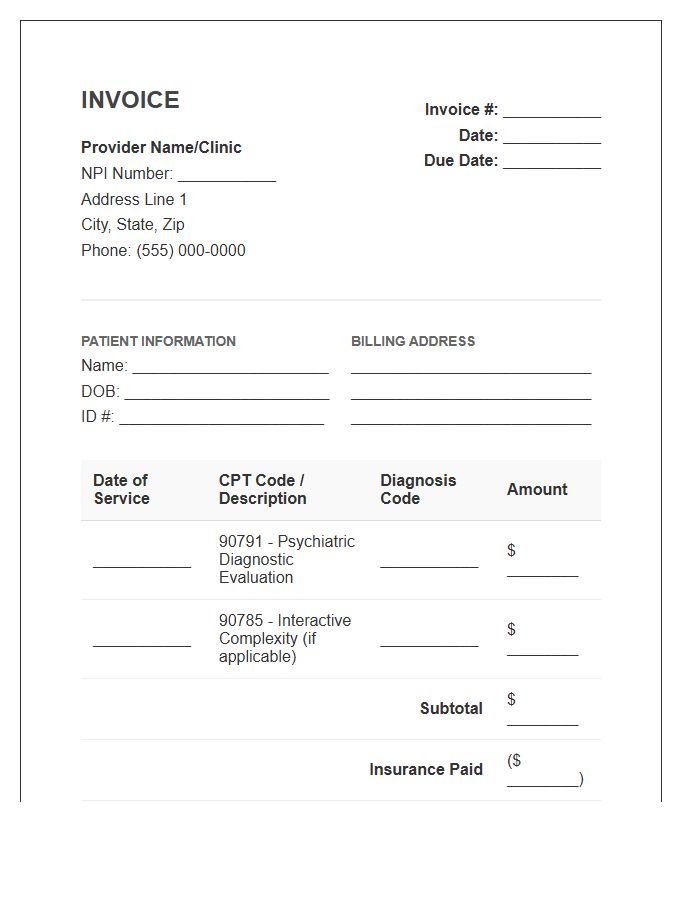 Adult Psychiatric Diagnostic Evaluation Invoice Template