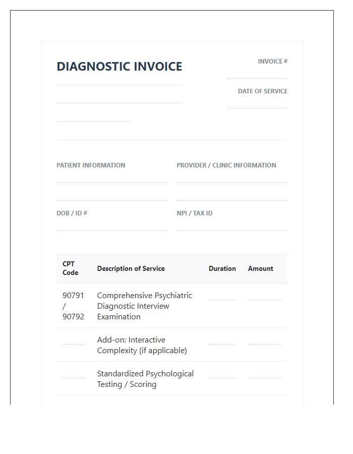 Comprehensive Psychiatric Diagnostic Interview Invoice Template