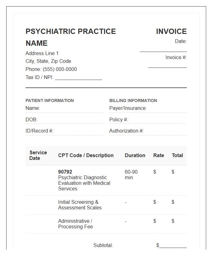 Detailed Psychiatric Initial Assessment Invoice Template