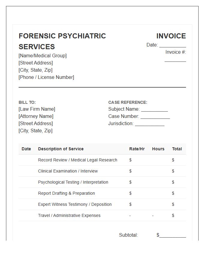 Forensic Psychiatric Evaluation Legal Invoice Template