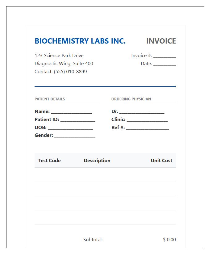 Biochemistry Lab Test Invoice Template
