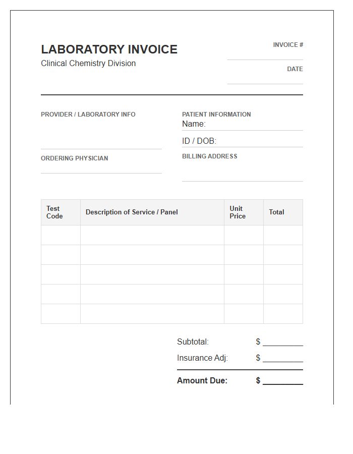 Clinical Chemistry Testing Invoice Template