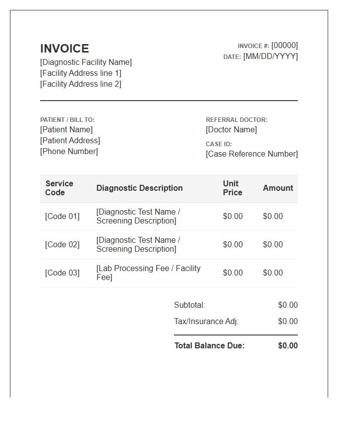 Diagnostic Screening Service Invoice Template