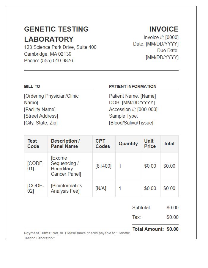 Genetic Testing Laboratory Invoice Template
