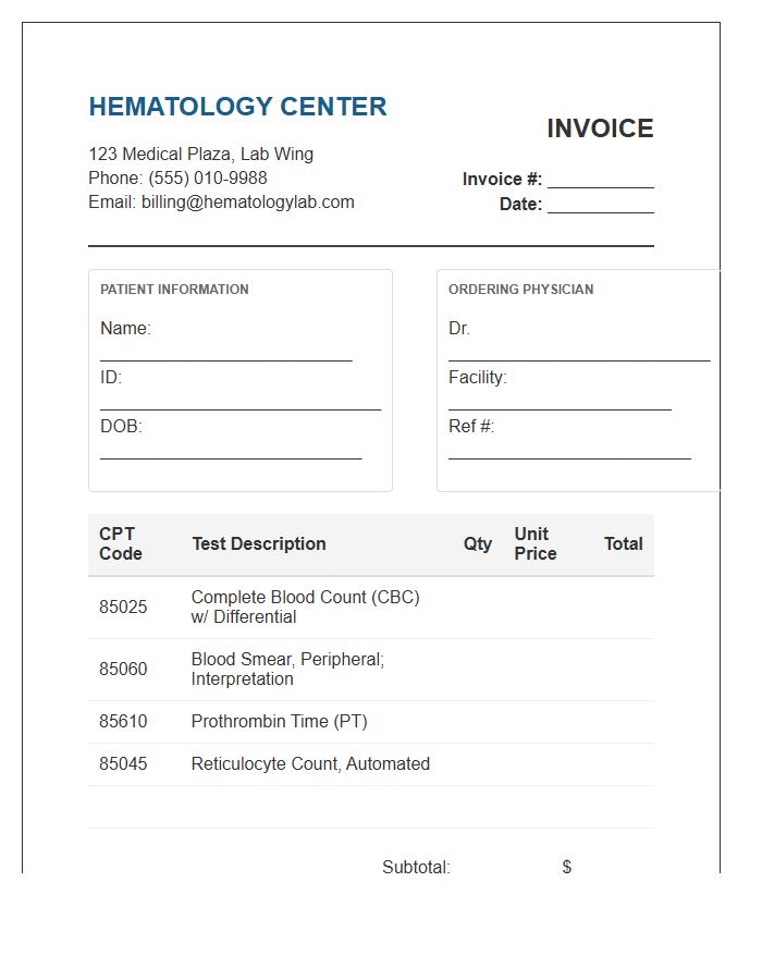 Hematology Lab Report Invoice Template