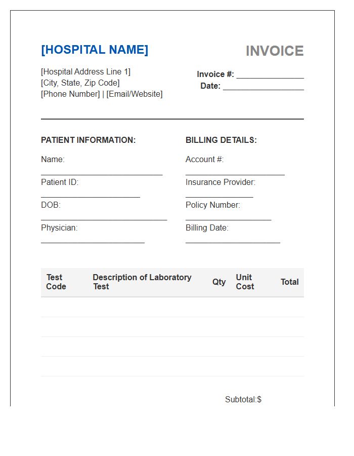 Hospital Laboratory Testing Invoice Template
